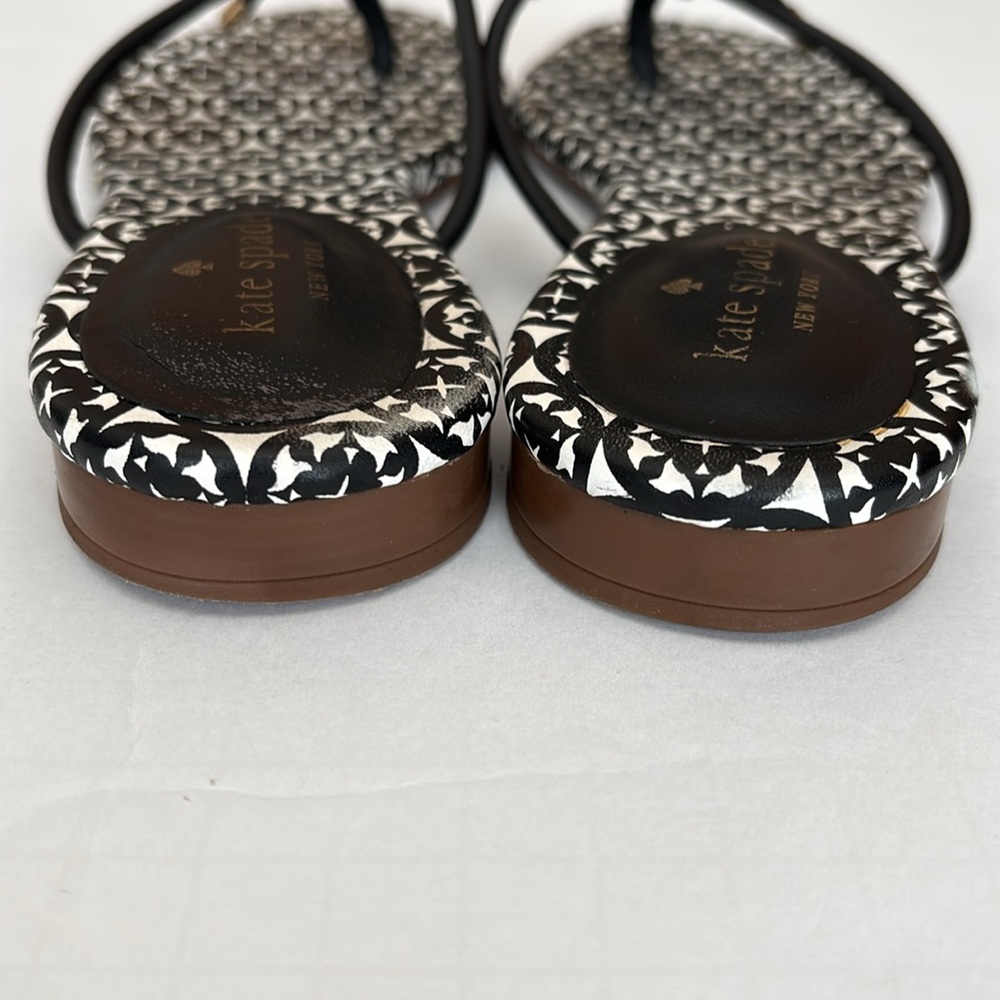 Kate Spade Mistic Bow Black/White Leather Thong Sandals in Size 7.5 - Picture 9 of 12